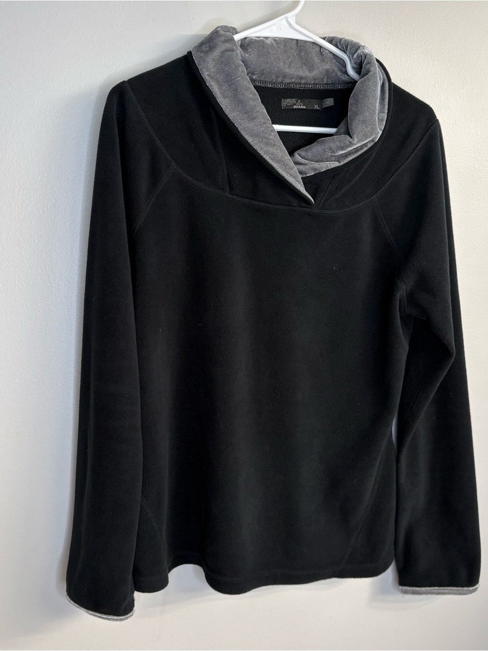 Prana Black Fleece Pullover with Gray Cowl Collar